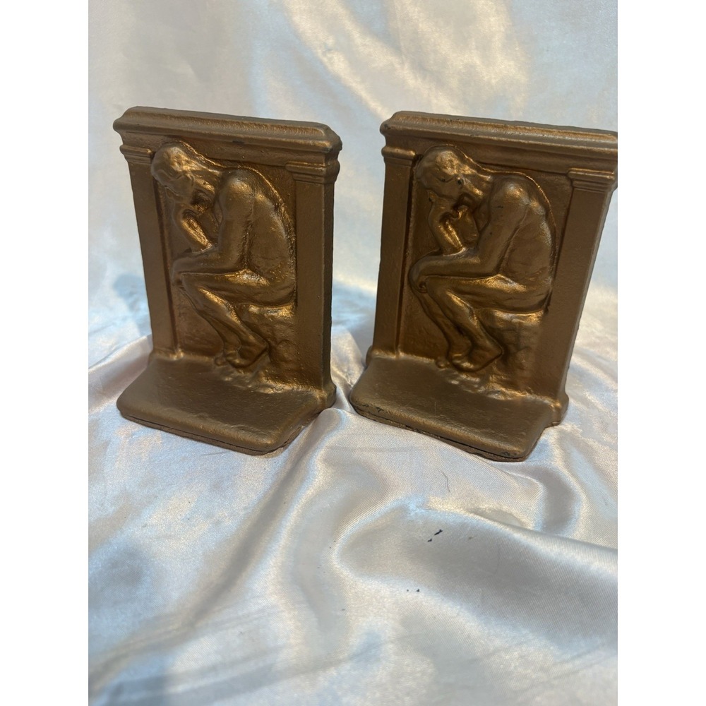Vintage Rodin The Thinker Heavy Bookends Gold tone